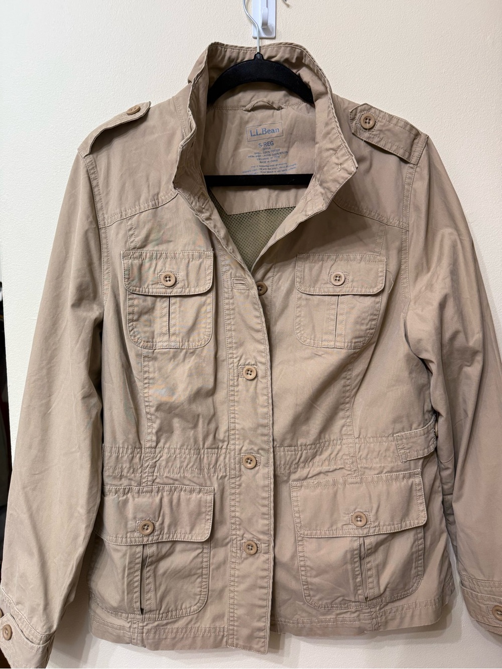 Vintage LL Bean S Khaki Cotton Safari Utility Jacket Fall Preppy Neutral Cottage
